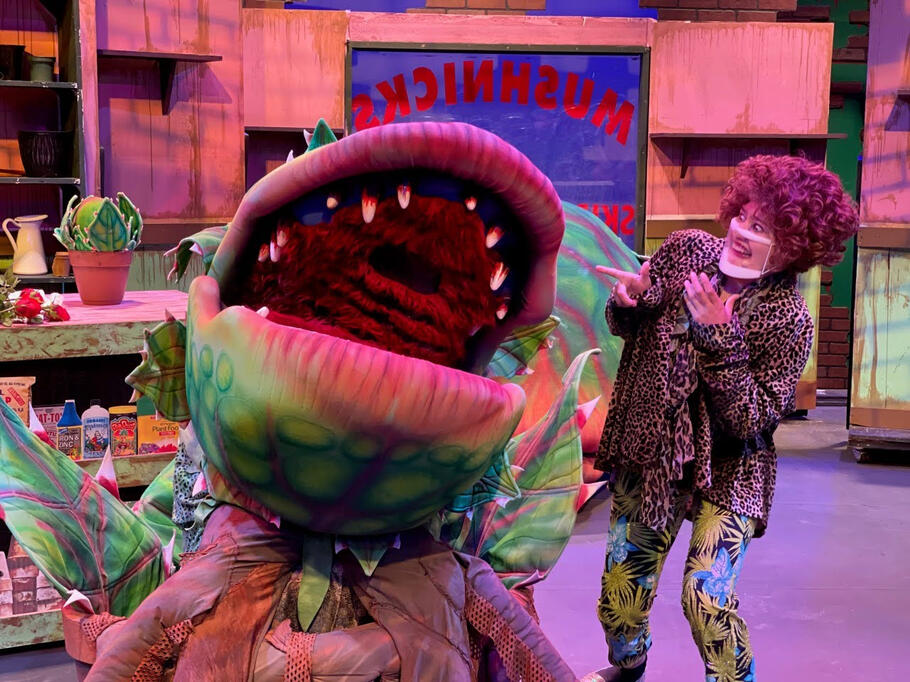 Samara Hernandez as Mushnik in Little Shop of Horrors